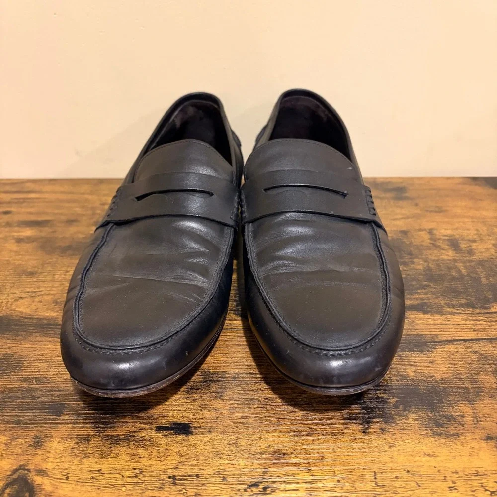 M.Gemi Mens Black Leather Penny Loafers Made in Italy Size 45 9861